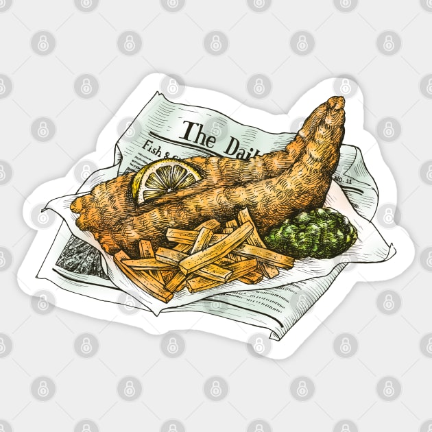 Hand Drawn Fried Fish & Chips Sticker by Mako Design 